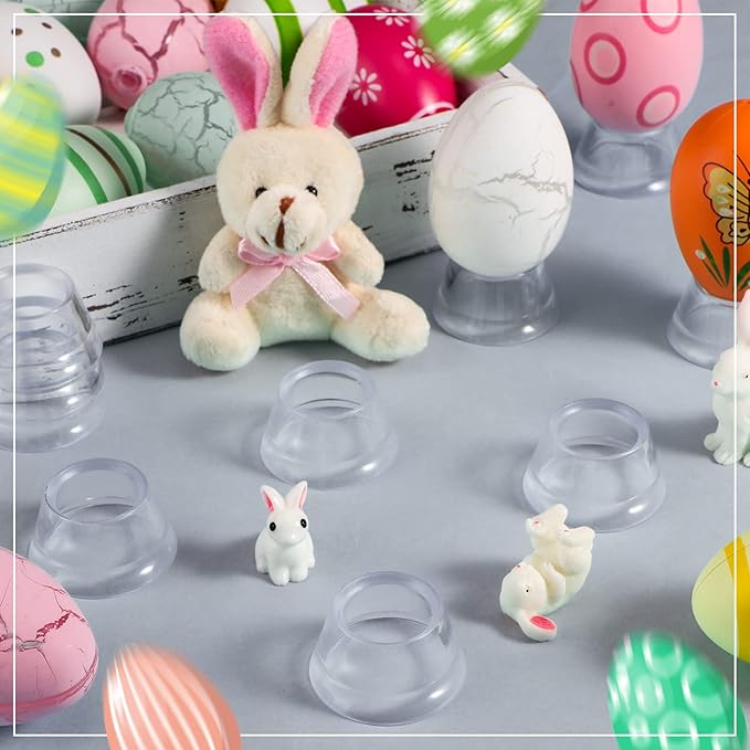 Yookeer 10 Pieces Round Cone Easter Eggs Display Holder Decorative Golf Ball Display Stands Baseball Sphere Cups Reversible Transparent Invisible Holder for Family, Easter Party, Show Your Eggs