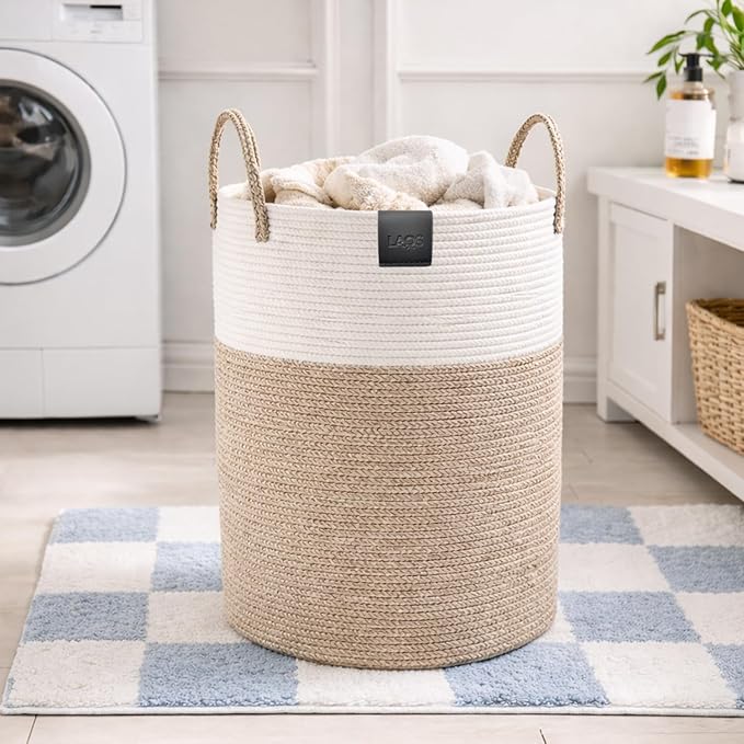 Laundry Basket 58L, Large Laundry Hamper for Dirty Clothes, woven baskets for storage Bedroom, Bathroom & Nursery, Sturdy Laundry Bin for Blanket Storage, Kids Clothes Hamper