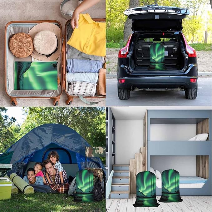 Swono Aurora Travel Laundry Bag, Northern Lights Above Coast Galaxy Sky Coast Machine Washable Dirty Clothes Organizer, Large Enough to Hold 4 Loads of Laundry, Easy Fit a Laundry Hamper or Basket
