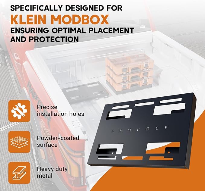 Mounting Plate for Klein MODbox, Heavy-Duty Alloy Steel Mounting Bracket for Klein, Full Width, Bolt-On / Screw-On for Wall & Trunk Installation, Accessory for Klein MODbox Modular Tool Storage System