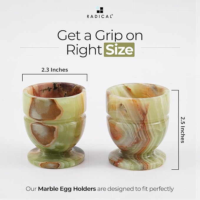 Radicaln Marble Egg Cups 2.5'' Inch Green Onyx Handmade Egg Holder For Soft Boiled Eggs Ideal Egg Cup Holder & Hard Boiled Eggs Cups Set Egg Holder Countertop
