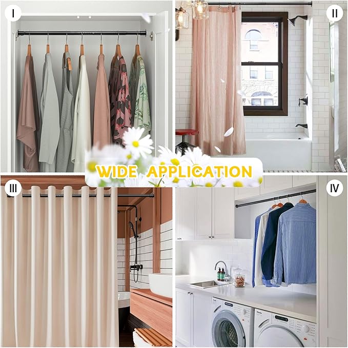 Closet Rod,17 to 82 Inch Adjustable Closet Rods for Hanging Clothes Heavy Duty Closet Hanging Rod Metal Black Closet Poles for Wardrobes
