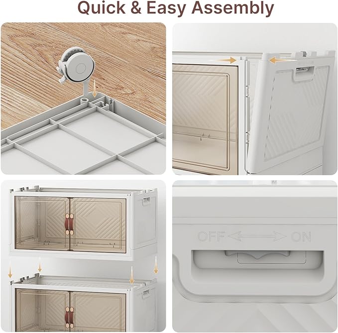 UAMFURI Stackable Storage Bins with Lids, 384QT Closet Organizers, Lockable Storage Cabinet,Foldable Storage Box with Doors and Wheels, Plastic Drawers for Home, Garage, Office (8, White, Medium)