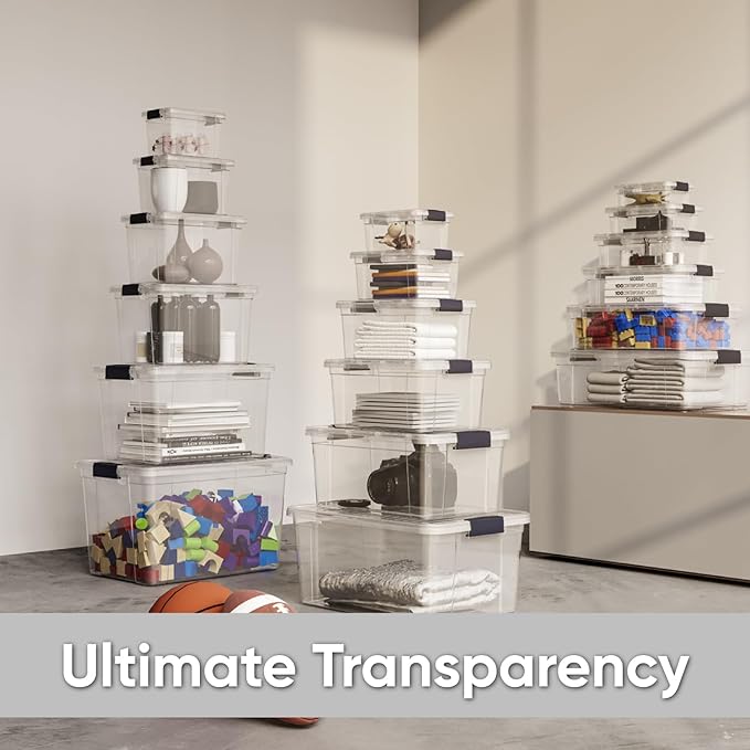 Superio Clear Storage Box with Lid, 8.7 Quart Plastic Container Bins for Organizing, Stackable Crates, BPA Free, Non Toxic, Odor Free, Organizers for Home, Office, School, and Dorm