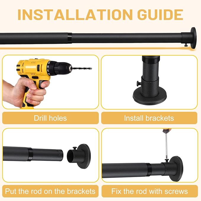 Closet Rod,23 to 33 inch Adjustable Closet Rods for Hanging Clothes,Closet Rod Extender Closet Organizer,Heavy Duty Closet Bar for Wardrobes and Laundry,Drilling Installation