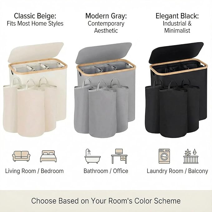 2pcs Laundry Hamper with Wheels, Clothes Hamper with Removable Inner Bag, Large Capacity Space-Saving,Collapsible Dirty Clothes Hamper Organizer Basket for, Bedroom, Bathroom, Laundry Room (Beige)