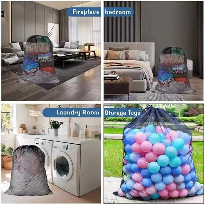 2 Pack Large Mesh Laundry Bag, 24×36 inch Heavy Duty Mesh Laundry Bags Drawstring Lockable, Laundry Hamper Liner, for Factories, College, Travel, Dorms, Family and Apartment Dwellers, Black