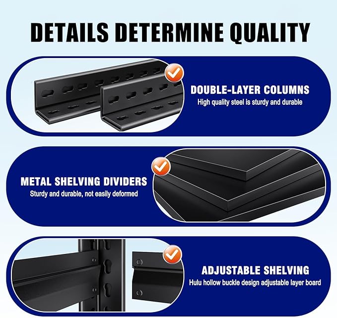 Set of 3 Garage Shelving Heavy Duty Storage Shelves, Metal Adjustable Shelving Unit, Utility Garage Organizer Shelf for Basement, Pantry, Kitchen, Warehouse,15.7" D x 35.4" W x 71.2" H, Black