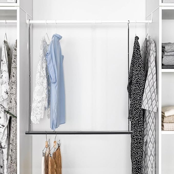 Hanging Closet Rod 46.85in Adjustable Height, Closet Extender Hanging Bar for Closet Rod Heavy Duty Closet Organizer, Black
