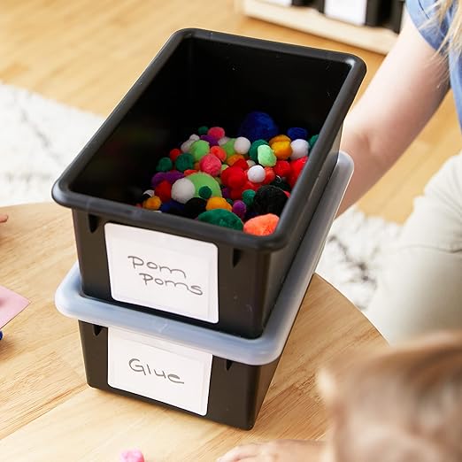 ECR4Kids Cubby Storage Bin with Lid, Multipurpose Organization, Black, 10-Piece