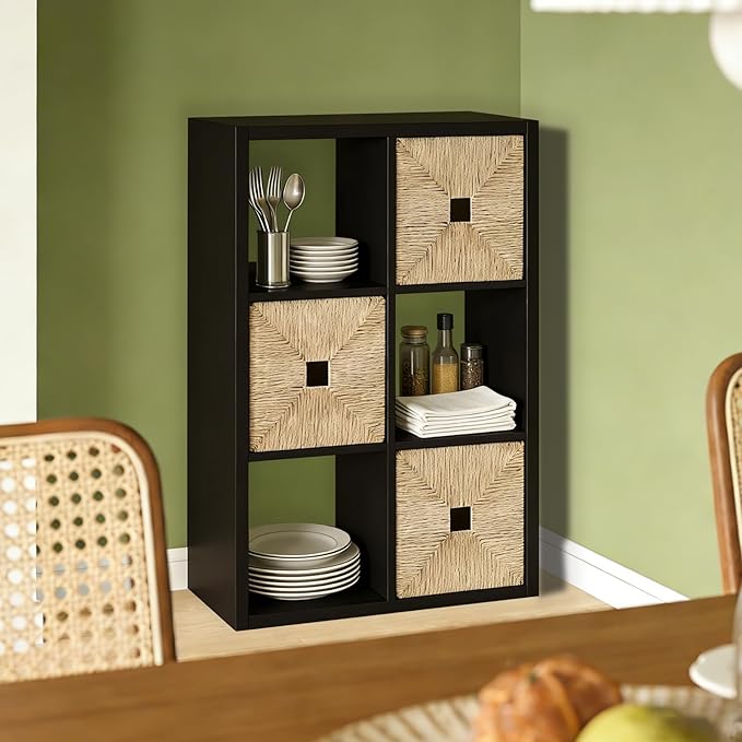 CTESNE【2026 Wooden Thick Frame 6 Cube Storage Organizer Shelf with Anti-Tipping Kits + Reversible Open Back Bookcase, Horizontal and Vertical Dual-use(Chocolate,11inch)