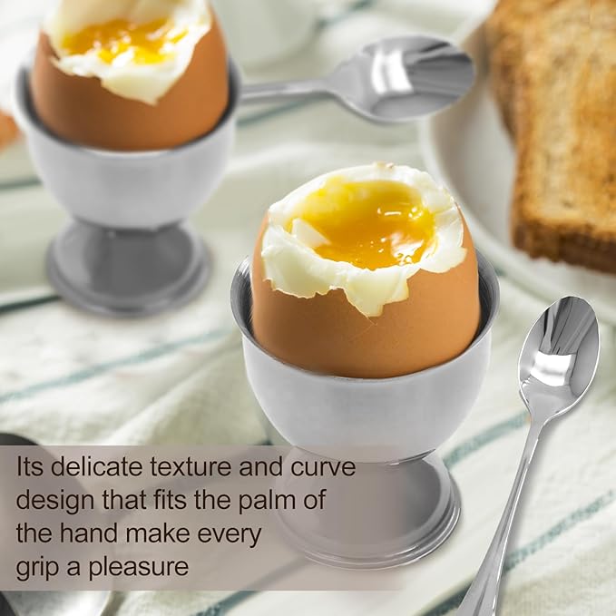 Bonsicoky Silver Egg Cups and Spoons Set of 8 - Stainless Steel Egg Holder with Spoons - Egg Tray Kitchen Tool for Soft & Hard Boiled Eggs