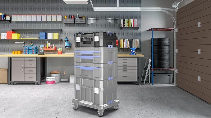 18 Inch Flat Top Tool Box | AIRAJ Stackable Modular Tool Organizer Box Storage System | Garage Storage | Home Repair | Professional Use | (SC1-A)