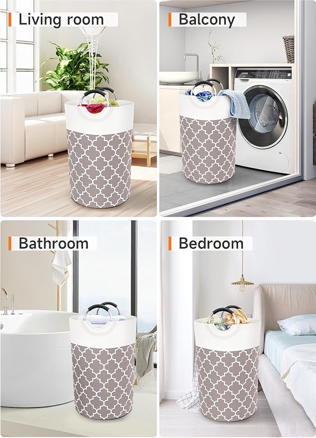 Fabspace Large Laundry Basket Laundry Hamper Bag Washing Bin Clothes Bag Collapsible Tall With Handles Waterproof Travel Bathroom College Essentials Storage For College Dorm, Family (Khaki)75L
