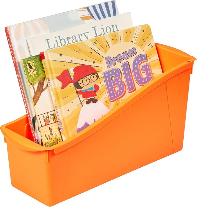 ECR4Kids Linking Plastic Storage Book Bin, Multipurpose Organization, Neon Orange, 10-Piece