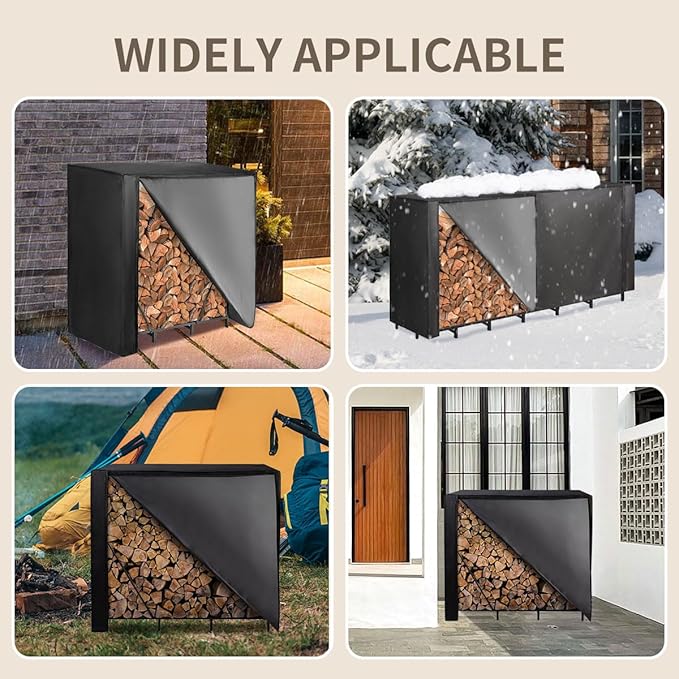 Vailge Firewood Rack Cover 4FT, Waterproof Firewood Rack Outdoor Cover with Full Front Zipper & Windproof Straps, Heavy Duty 600D Oxford Log Protector for All Seasons