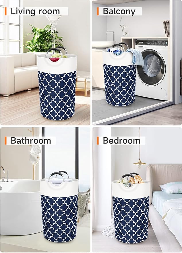 Fabspace Large Laundry Basket Laundry Hamper Bag Washing Bin Clothes Bag Collapsible Tall with Handles Waterproof Travel Bathroom College Essentials Storage for College Dorm, Family (Blue) 82L