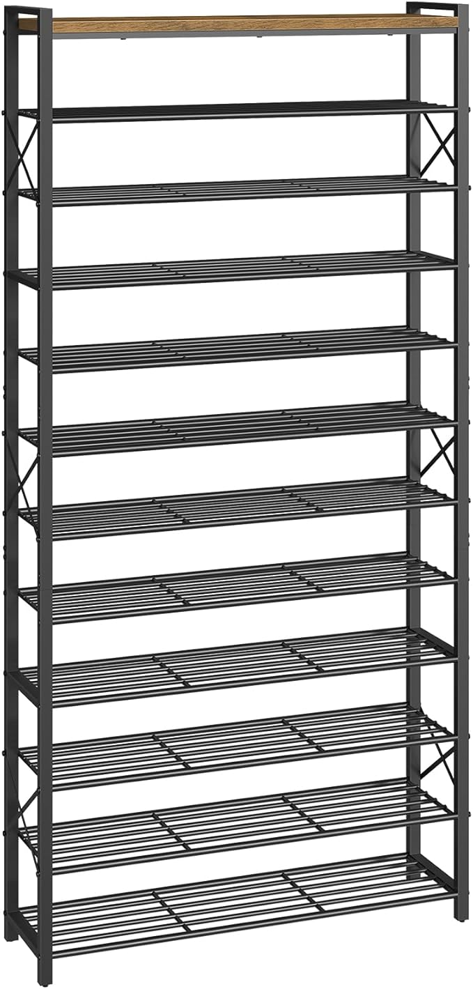 YATINEY 12-Tier Shoe Rack, 39.4" L Shoe Shelf for 54-60 Pairs of Shoes, Tall Shoe Storage Organizer with Metal Frame, Large Capacity Shoes Rack for Entryway, Closet, Rustic Brown and Black SS40BR