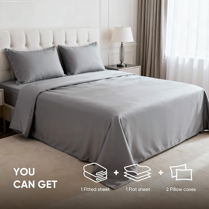 TWK 1200 Thread Count 100% Egyptian Cotton Sheets Bed Set,Thickness,Long-Lasting Durability,Resists Pilling,Deep Pocket Up to 18",with a Laundry Bag (Gray, Queen)