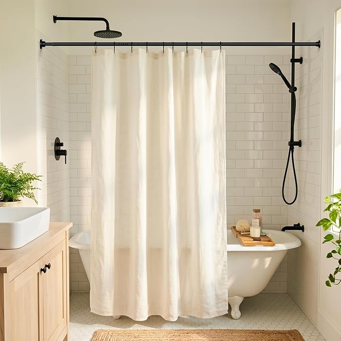 Long Tension Curtain Rod 40-113inch Black Curtain Rods no Drilling Adjustable Tension Rod for Windows,bathroom,Patio,Doorway,Heavy Duty Spring Rods Diameter 1.26inch