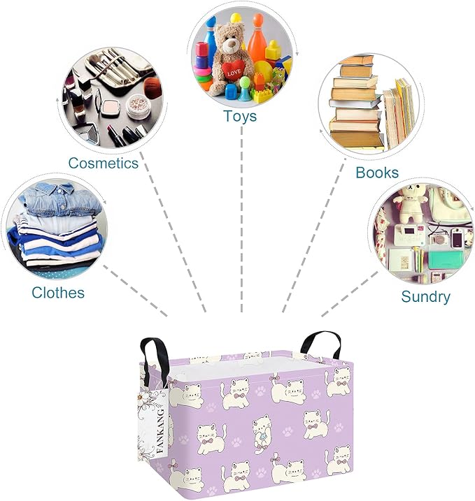 FANKANG Storage Bins,Nursery Hamper Canvas Laundry Basket Foldable with Waterproof PE Coating Storage Baskets for Boys and Girls, Office, Bedroom, Clothes,Toys(Rec-Cat )