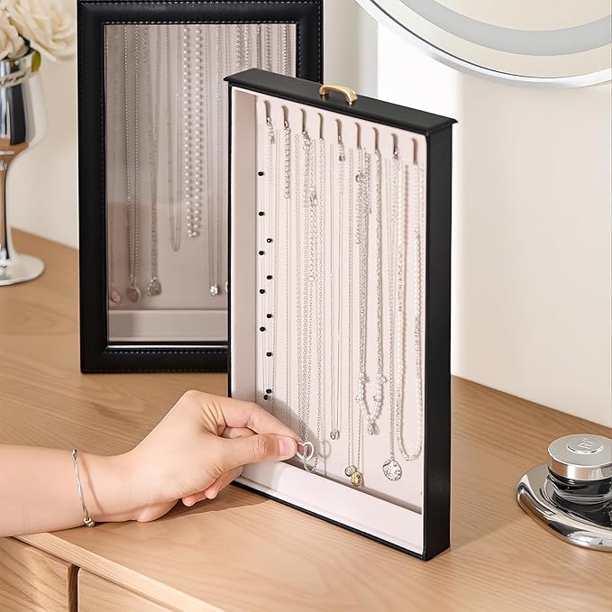 Lolalet Necklace Organizer Box, Jewelry Storage Box with Clear Window for Necklaces Bracelets, Tangle-Free Necklace Display Case for Women Girls, Mothers Day Gift