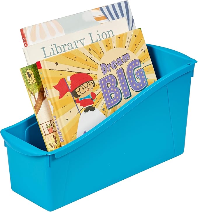 ECR4Kids Linking Plastic Storage Book Bin, Multipurpose Organization, Neon Blue, 10-Piece