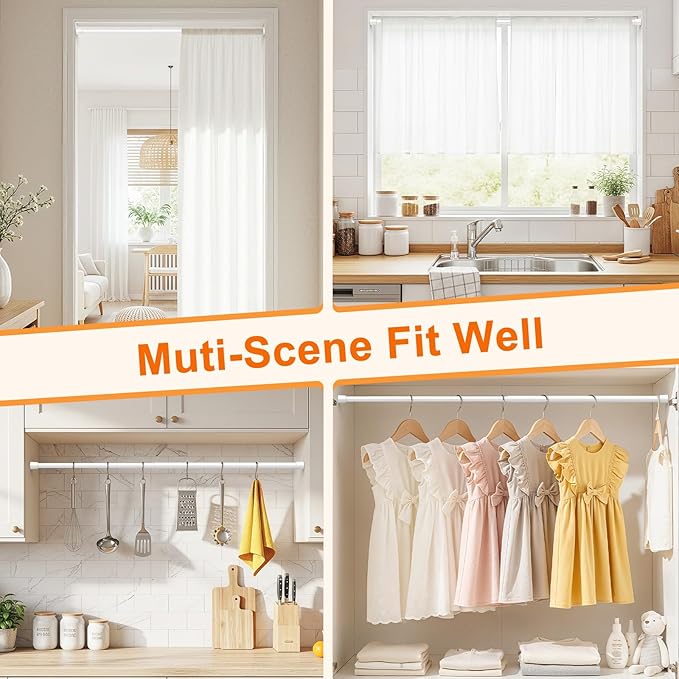 Tension Curtain Rod for Window 34 to 59 Inch Adjustable Spring Loaded Curtain Rods No Drilling White Tension Rods for Doorway Closet Door Kitchen Bathroom