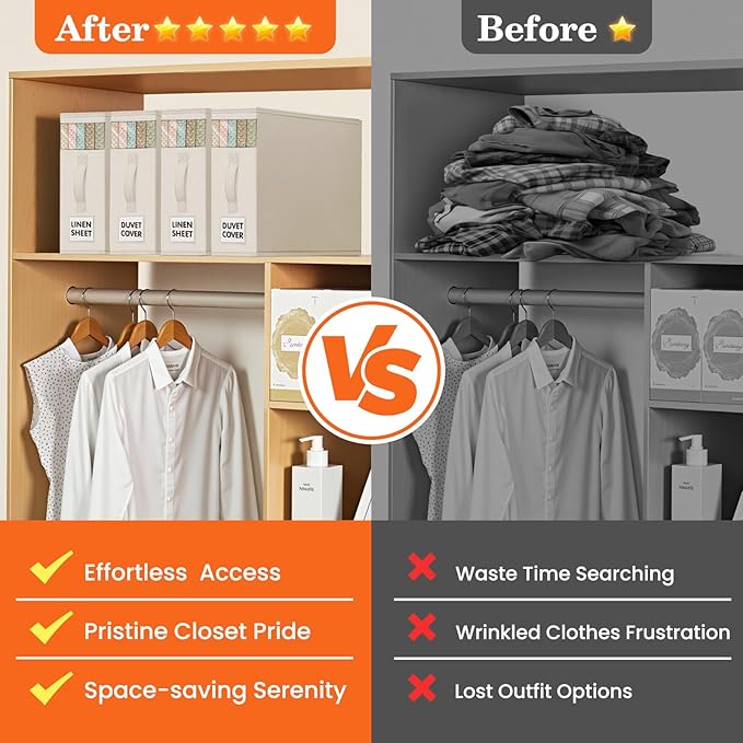 WOWBOX Sheet Organizers and Storage,Closet Bed Sheet Organizer Under Bed Storage and Organization with Label Cards & Clear Window for Bedding Sheets,Duvet Covers,Blankets (10 Pack,Beige)