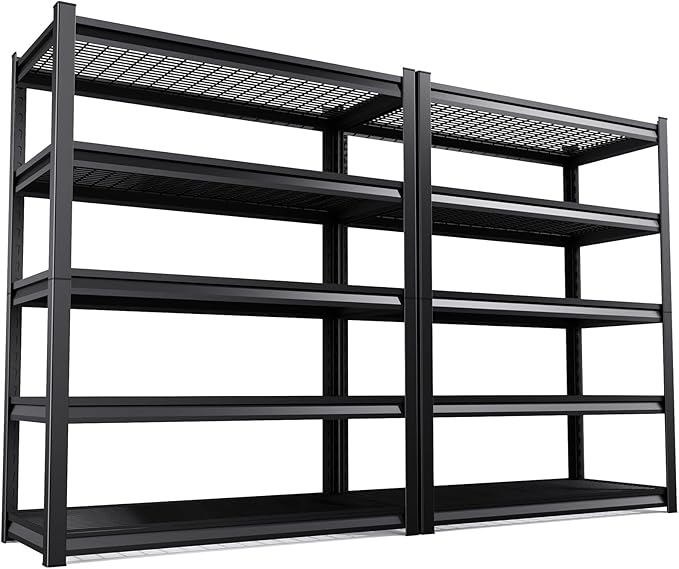 5-Tier Garage Shelving Heavy Duty, 2500LBS Garage Shelves, Adjustable Metal Shelving Unit, Garage Storage Shelves, Utility Storage Rack Shelf, Shelves for Garage Storage, 72"H×36"W×15.7"D, 2 Pack