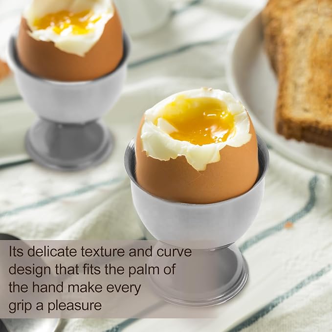 Bonsicoky 2 Pcs Silver Egg Cups - Stainless Steel Egg Holder - Egg Tray Kitchen Tool for Soft & Hard Boiled Eggs