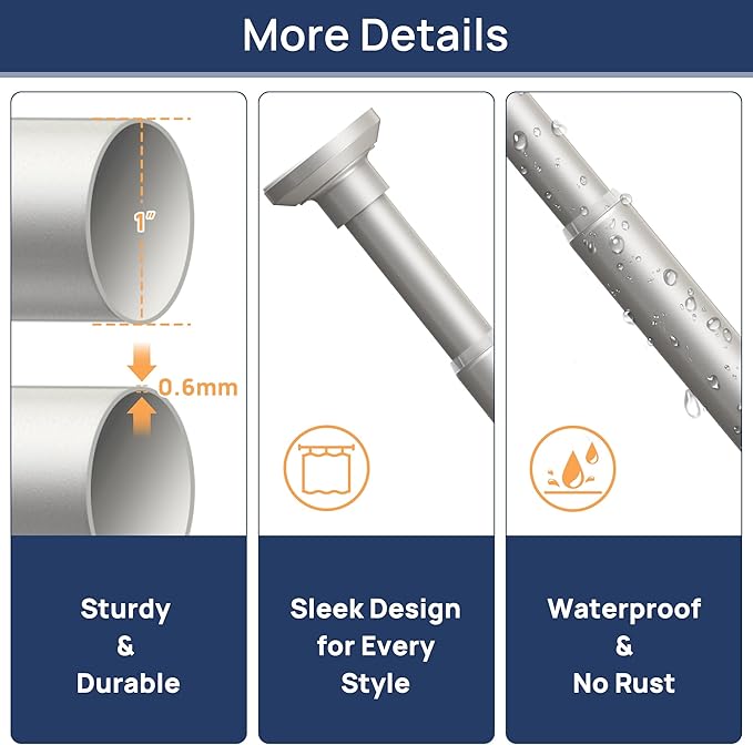ENJOYBASICS Shower Curtain Rod 30 to 64 Inches, 1 Inch Stainless Steel Adjustable Spring Tension Rods No Drill for Bathroom, Closet, Window, Room Divider, Never Rust, Non Slip, Nickel