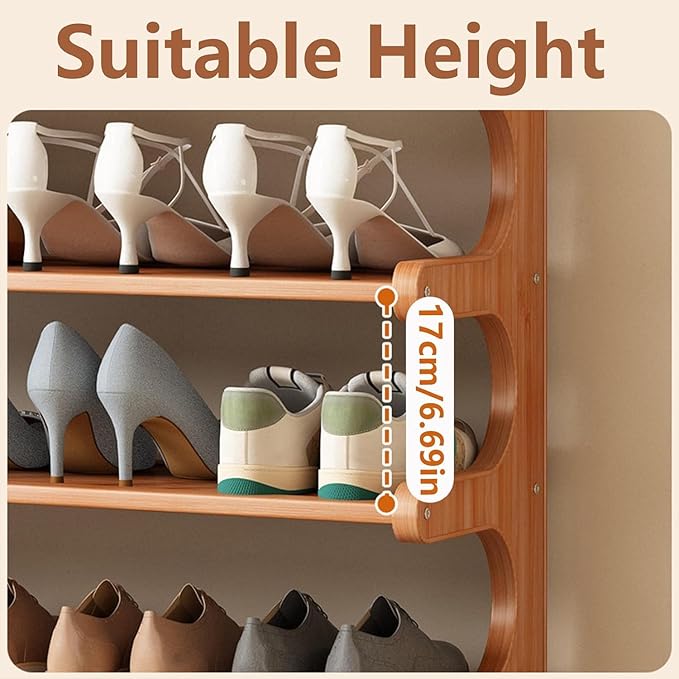 KNERS Bamboo Shoe Rack, Multi-Layer Space-Saving Shoe Organizer for Entryway, Bedroom or Living Room, Stable & Easy to Install, 3-Tier / 5-Tier / 6-Tier Options (5 Layer - 70cm)