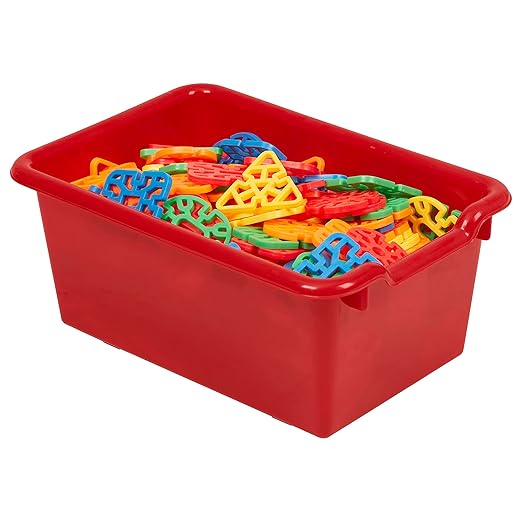 ECR4Kids Scoop Front Storage Bin, Multipurpose Organization, Red, 15-Piece