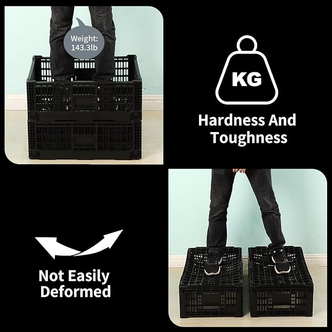 Collapsible Storage Bin Containe,52 Liter Transferheavy duty plastic storage box ,milk crates heavy duty Transit storage of various items black (1)