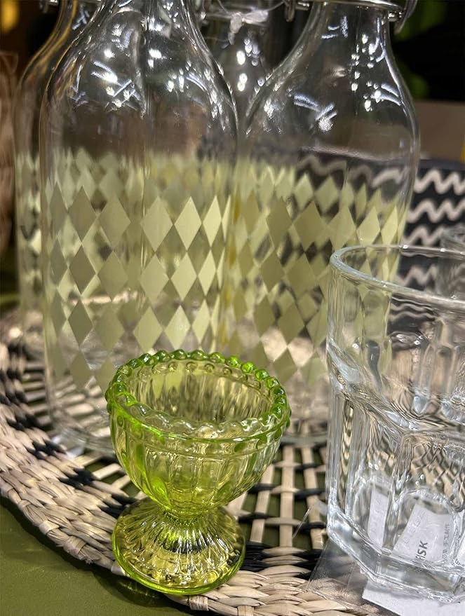 KiaoTime Green Glass Easter Egg Cup for Soft or Hard Boiled Egg Holder - Set of 2 Egg Holders for Breakfast Brunch, Kitchenware, Easter Decoration Egg Cup for Spring Home Party Tableware Decor Favors