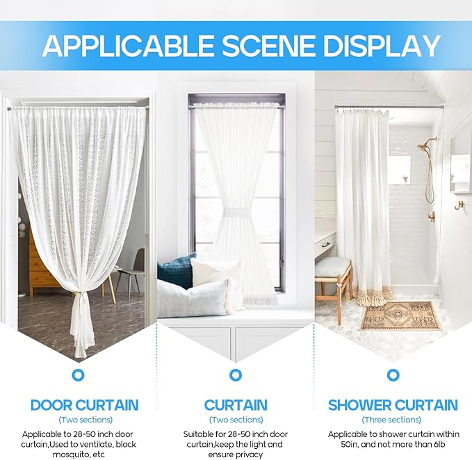Tension Curtain Rod Silver Tension Rod 2pcs Spring Curtain Rod Non Slip Tension Rods For Windows 28 to 48 Inch No Drilling Adjustable Tension Rods of Curtain Window Closet Kitchen Wardrobe
