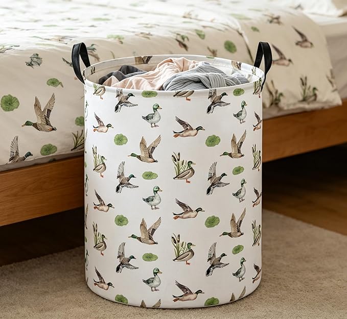 Essme Kids Laundry Basket,Duck Hamper Collapsible Waterproof Storage Bin for Home Decor,Gift Baskets(Green Duck)