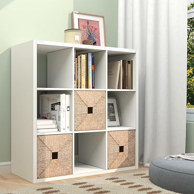 CTESNE【2026 Wooden Thick Frame 9 Cube Storage Organizer Shelf with Anti-Tipping Kits + Reversible Open Back Bookcase, Horizontal and Vertical Dual-use(White,11inch)