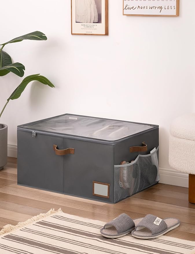 StorageWorks Shoe Organizer for Closet, Shoe Storage Containers for Entryway, Fabric Shoe Cubby Storage for Slippers and Flats, Shoe Storage Bins with Side Mesh Pocket, Fits up to 20 Pairs, Gray