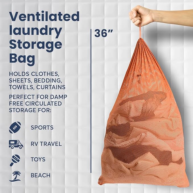 Premium Heavy-Duty Mesh Laundry Bag - Clothes Hamper w/Drawstring - Home & College Essentials Camel (36"x24")
