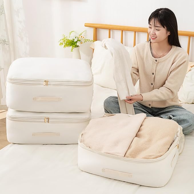 Ultra Space Saving Self Compression Organizer, Comforter Storage Bag for Clothes, Blankets, Pillows, Duvet, Comforters, Bedding Sets and Much More (Gray,L - 54 * 42 * 30cm)