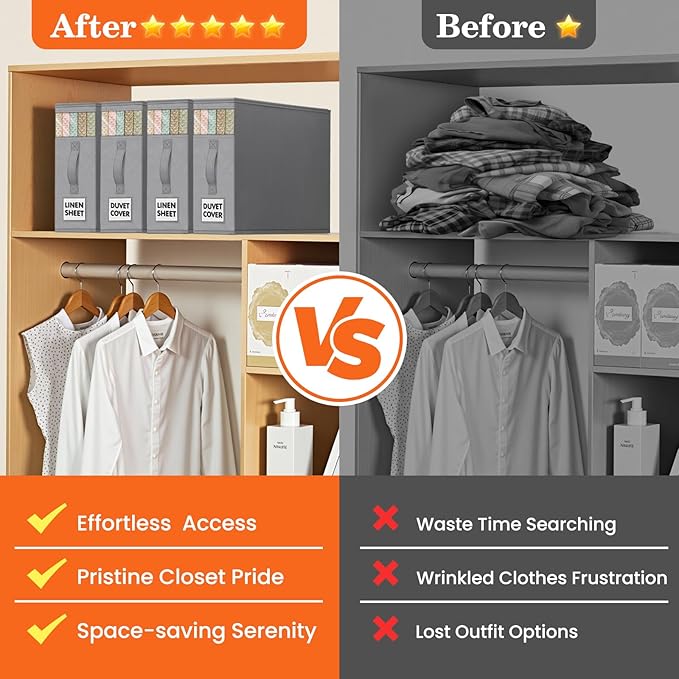 WOWBOX Sheet Organizers and Storage,Closet Bed Sheet Organizer Under Bed Storage and Organization with Label Cards & Clear Window for Bedding Sheets,Duvet Covers,Blankets (3 Pack,Gray)