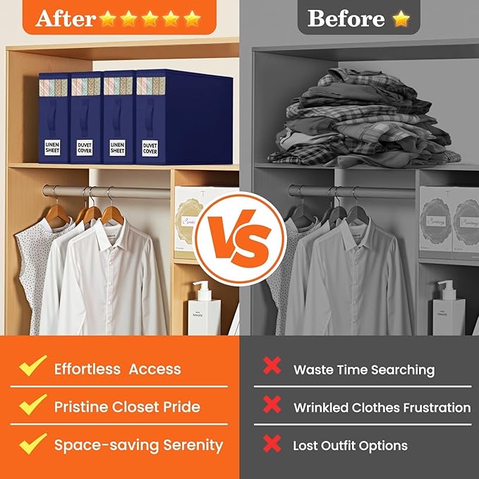 WOWBOX Sheet Organizers and Storage,Closet Bed Sheet Organizer Under Bed Storage and Organization with Label Cards & Clear Window for Bedding Sheets,Duvet Covers,Blankets (10 Pack,Blue)