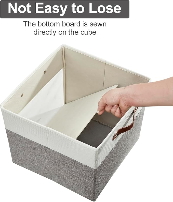 Bagnizer Storage Cubes, 4 Pack Linen Foldable Storage Bins (13 x 13 inch) with Clear Window and 2 Handles, Closet Organizers and Storage for Shelf Closet, Clothes, Books - (Gray and White)