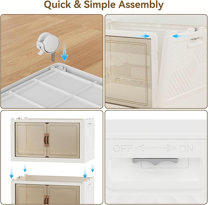 SAILUN 321QT/80Gal Stackable Storage Bins with a Lid, Collapsible Storage Bins With Doors, Folding Cabinet for Home Closet Organization,3 Pack-26 W x 16.5" D x 43.3" H White