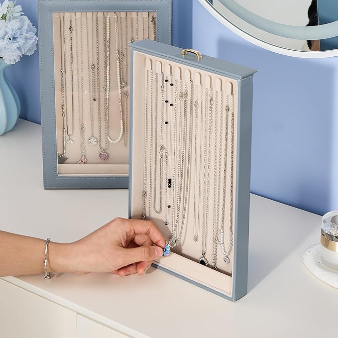 Lolalet Necklace Organizer Box, Jewelry Storage Box with Clear Window for Necklaces Bracelets, Tangle-Free Necklace Display Case for Women Girls, Mothers Day Gift