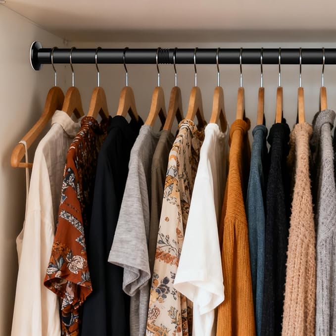 No Drilling Closet Rod, Adjustable Black Closet Rod, 28-98 Inches Heavy-Duty Closet Tension Rods for Hanging Clothes for Wardrobes, Closet, Laundry & Bathroom