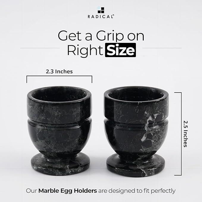 Radicaln Marble Egg Cups 2.5 Inch Black Handmade Egg Holder Countertop Ideal Boiled Eggs Cups Set & Marble egg cup holder for dining table