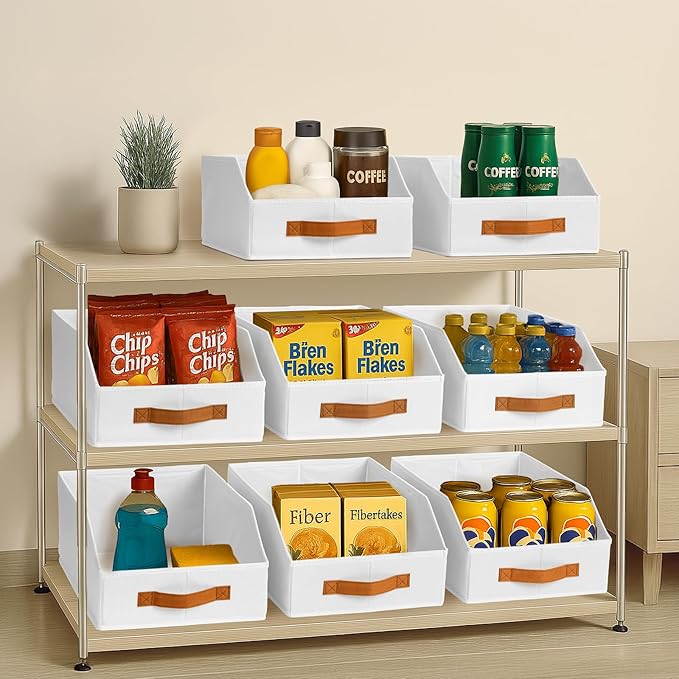 Homsorout Fabric Storage Bins for Organizing - 4 Pack Large Trapezoid Collapsible Storage Bins with Front Handle, Closet Organizers and Storage for Bedroom, Home Shelves, Small Spaces, White
